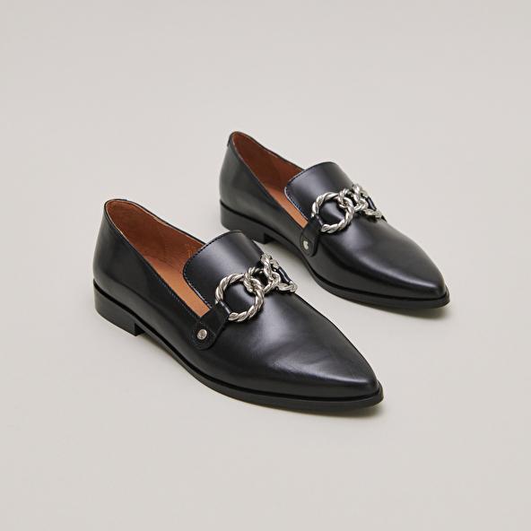 jonak Mocassins à boucles argentées et bouts p in black leather ALICANTE
