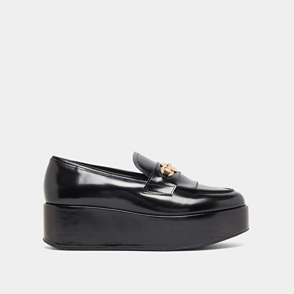 Jonak Mocassins à Boucles Dorées In Black Glazed Leather DELPHES