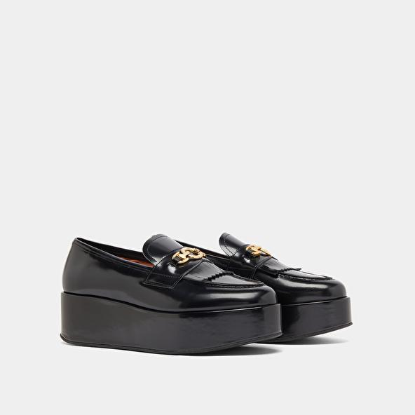 Jonak Mocassins à Boucles Dorées In Black Glazed Leather DELPHES