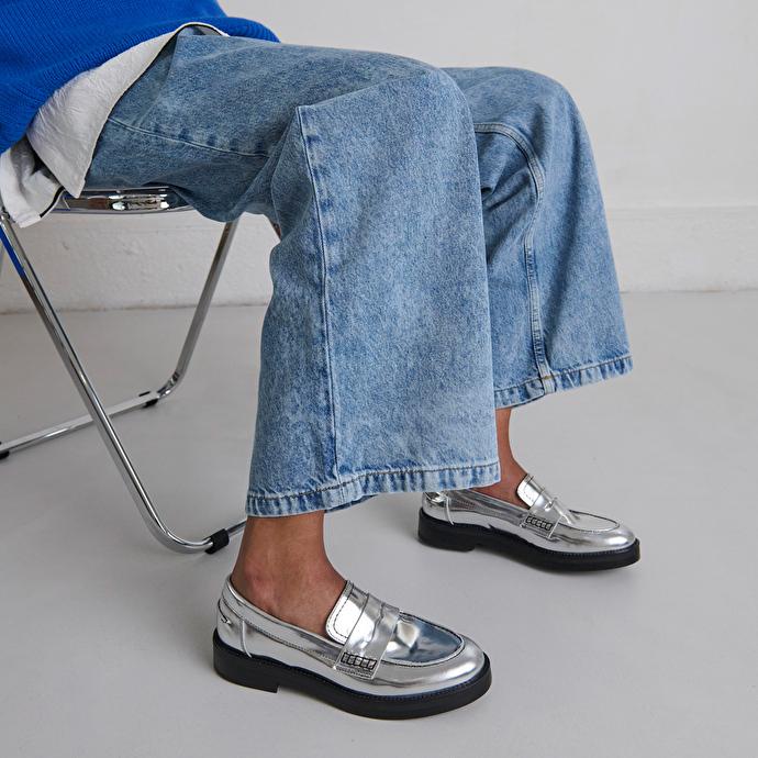 Jonak Mocassins à Bouts Ronds In Silver Metallic Leather REFLECT