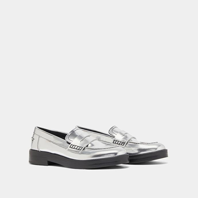 Jonak Mocassins à Bouts Ronds In Silver Metallic Leather REFLECT