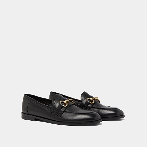 Jonak Moccasins With Gold Bits In Black Leather DRAGUIGNAN