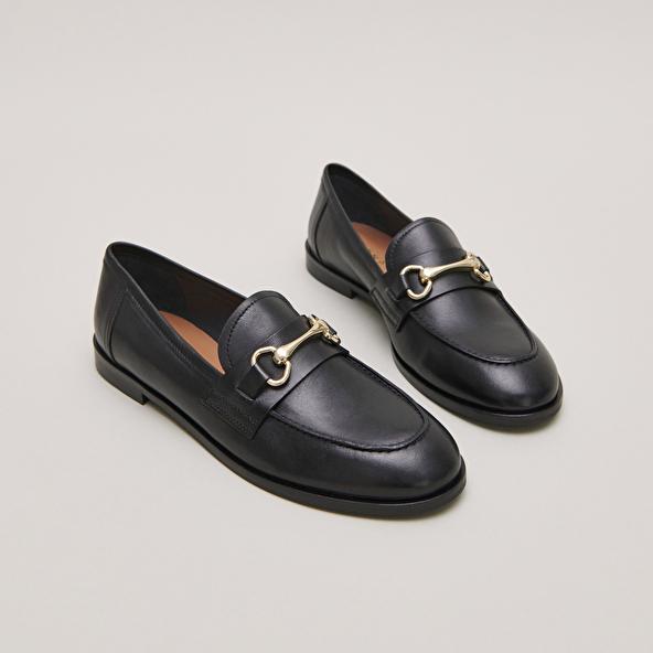 jonak Moccasins with gold bits in black leather DRAGUIGNAN