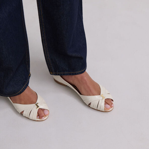 Jonak Monogrammed Ballet Flats In Ecru Shiny Leather DRAPEAU