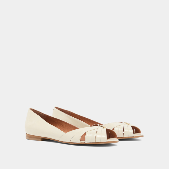 Jonak Monogrammed Ballet Flats In Ecru Shiny Leather DRAPEAU