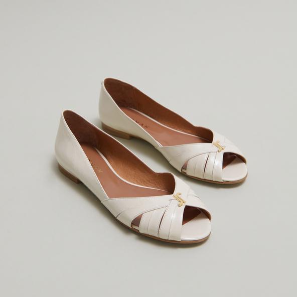 jonak Monogrammed ballet flats in ecru shiny leather DRAPEAU