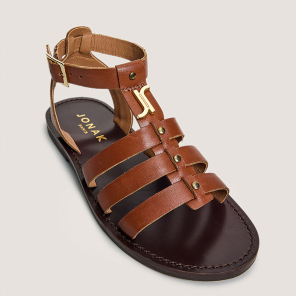 Jonak Monogrammed Sandals - Capsule Mini In Cognac Leather WAN