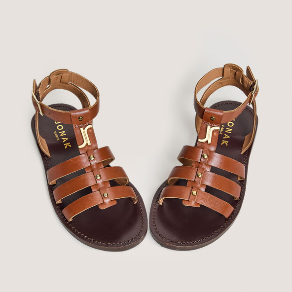 Jonak Monogrammed Sandals - Capsule Mini In Cognac Leather WAN