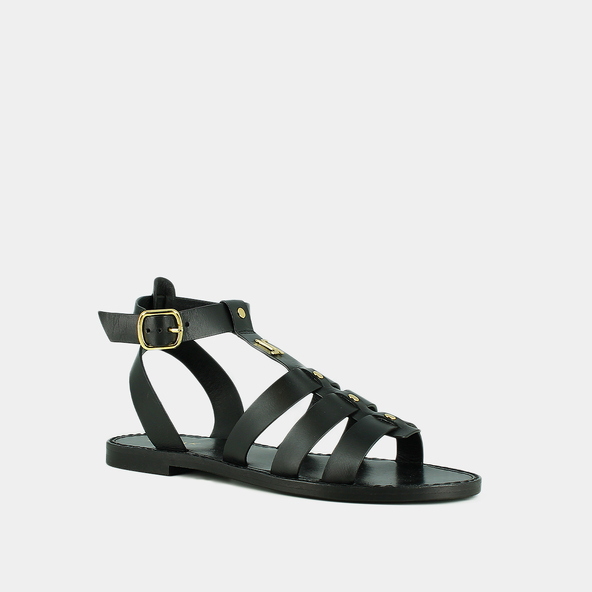 Jonak Monogrammed Sandals With Adjustable Buckles In Black Leather WAN