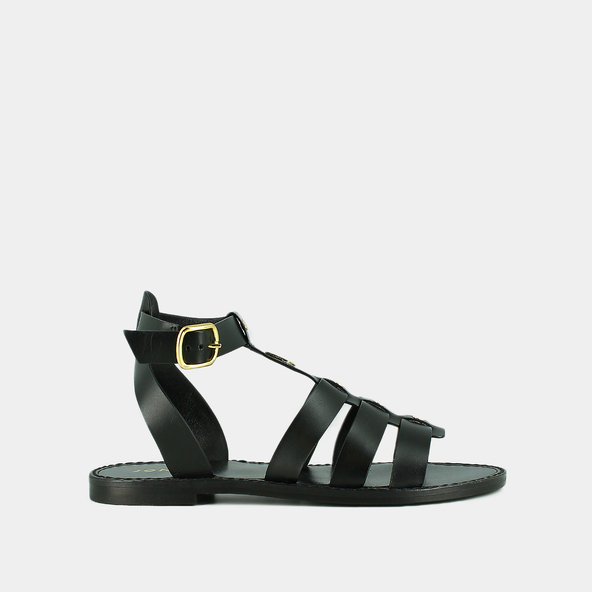 jonak Monogrammed sandals with adjustable buckles in black leather WAN