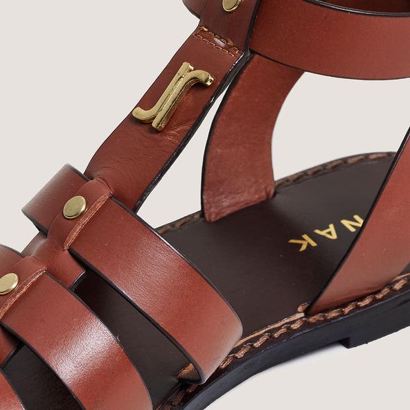 Jonak Monogrammed Sandals With Adjustable Buckles In Cognac Leather WAN
