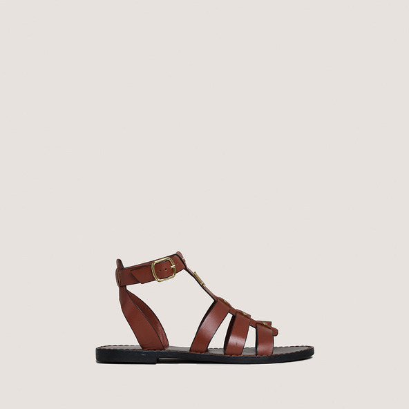 jonak Monogrammed sandals with adjustable buckles in cognac leather WAN
