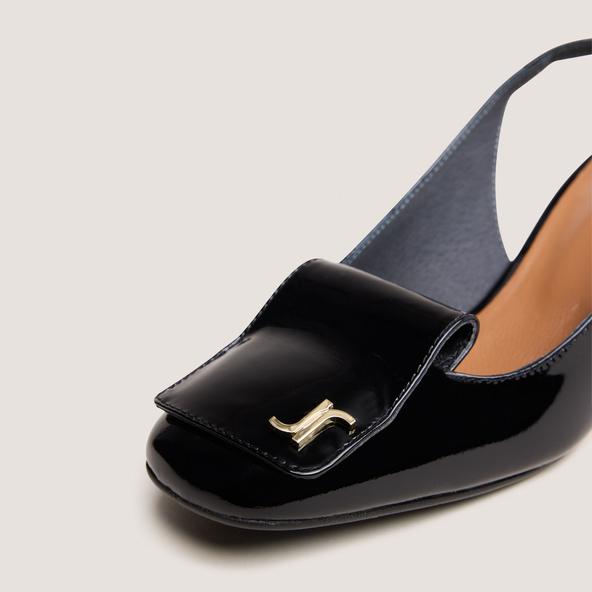 jonak Monogrammed slingback pumps in black varnish DAIKI