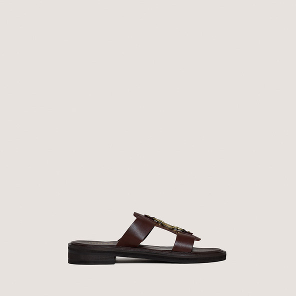 jonak Mules with golden bits in dark brown leather DOP