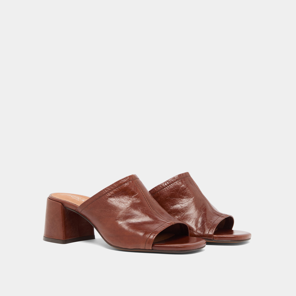 Jonak Mules With Heels And Open Toes In Brown Distressed Leather BUTTERFLY