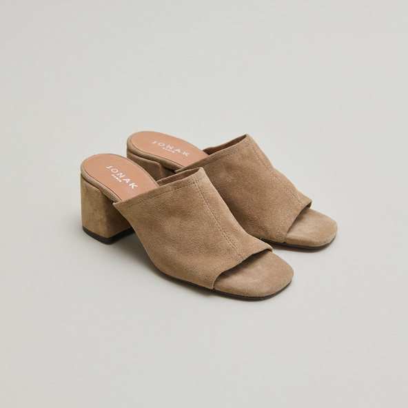 jonak Mules with heels and open toes in taupe crust BUTTERFLY