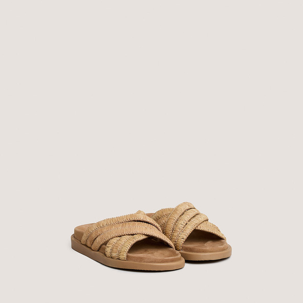 Jonak Mules With Overlapping Straps In Beige Raffia WONG
