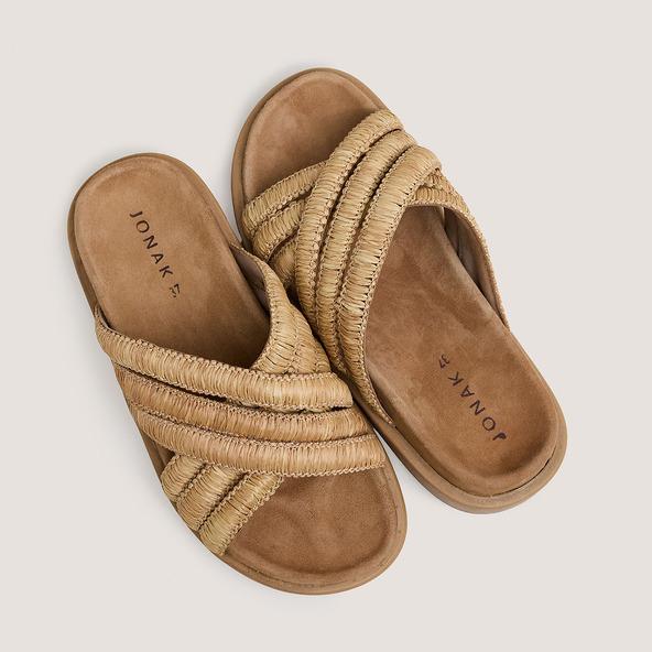 Jonak Mules With Overlapping Straps In Beige Raffia WONG