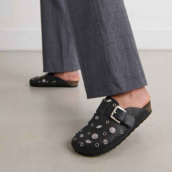 Jonak Mules With Silver Details In Black Grained Leather WASILA