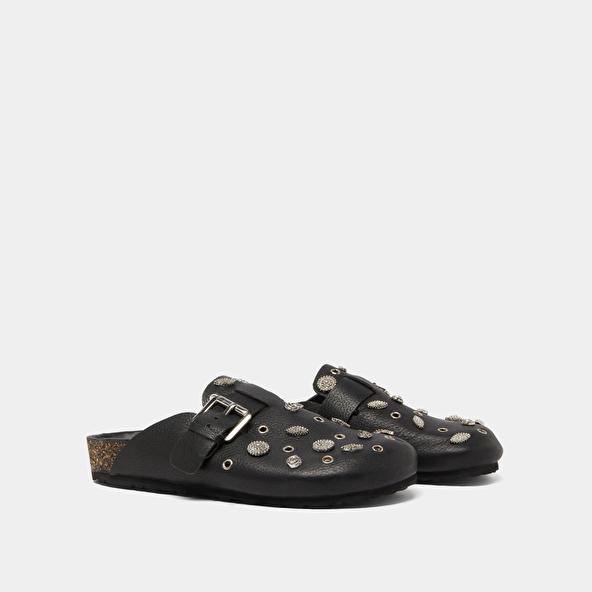 Jonak Mules With Silver Details In Black Grained Leather WASILA