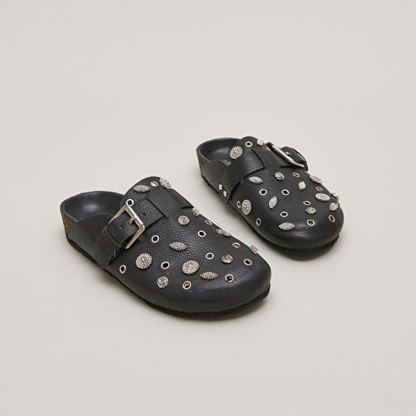 jonak Mules with silver details in black grained leather WASILA