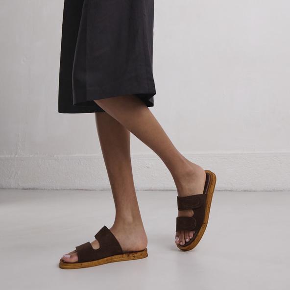 jonak Mules with two straps in dark brown suede ELSIE