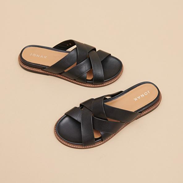 Jonak Mules With Wide Straps In Black Leather ALEXANDRE