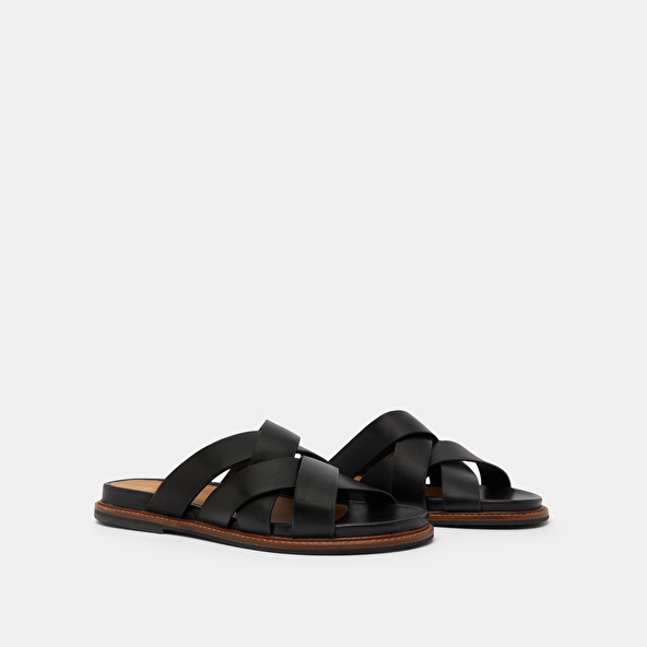 Jonak Mules With Wide Straps In Black Leather ALEXANDRE