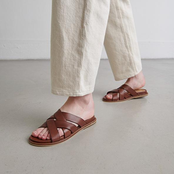 Jonak Mules With Wide Straps In Cognac Leather ALEXANDRE