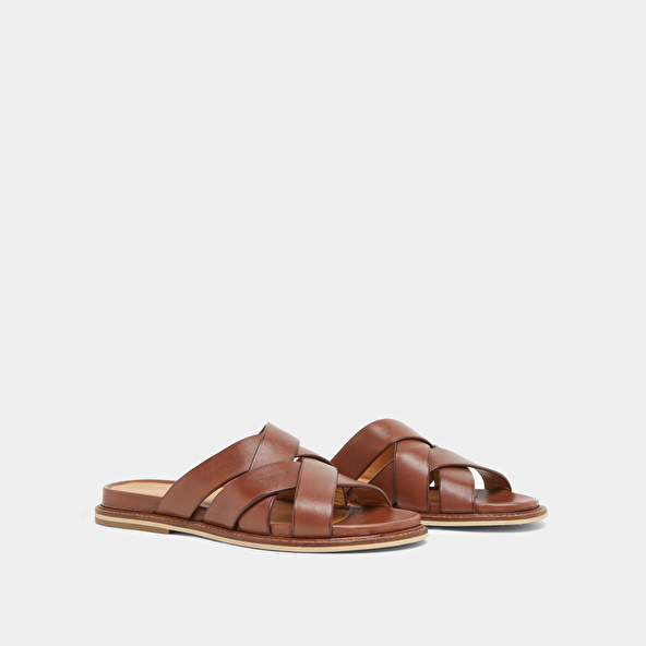 Jonak Mules With Wide Straps In Cognac Leather ALEXANDRE
