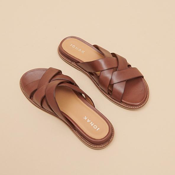 jonak Mules with wide straps in cognac leather ALEXANDRE