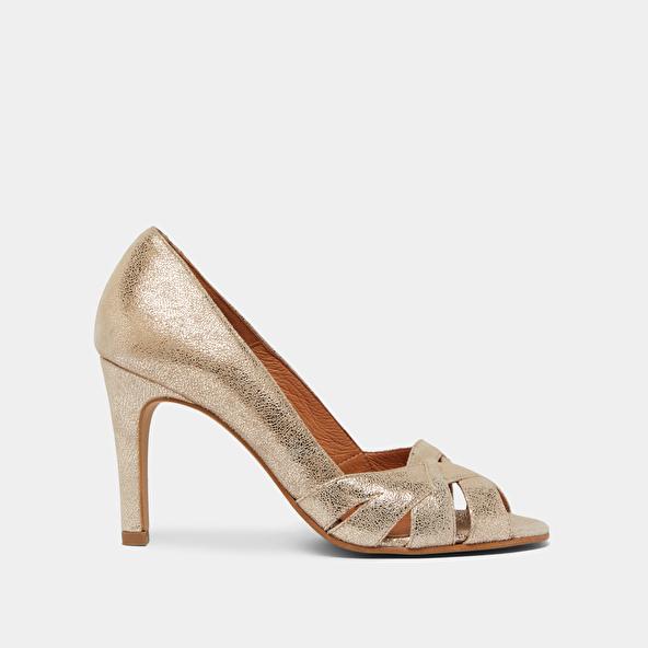 Jonak Open Heels With Crossed Straps In Laminated Platinum Velvet DALBY