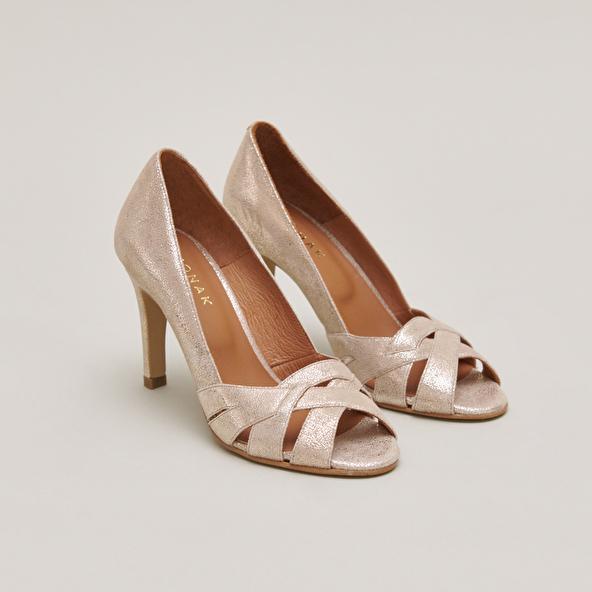 jonak Open heels with crossed straps in laminated platinum velvet DALBY