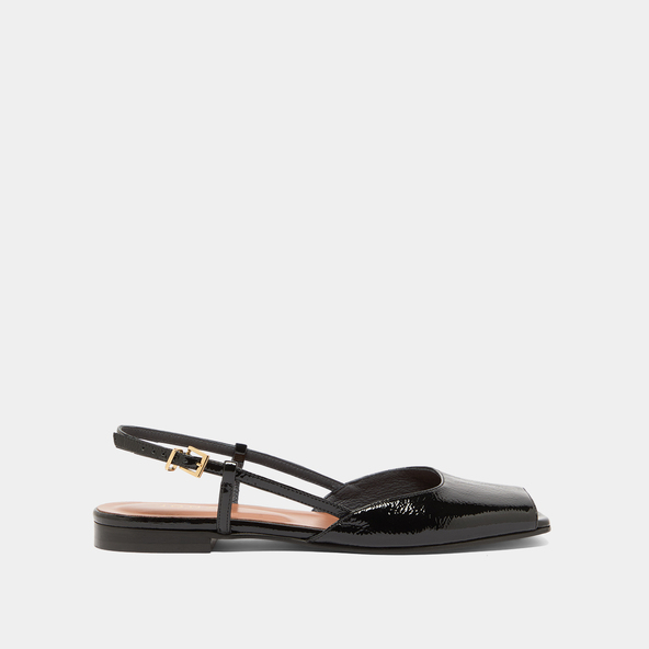 Jonak Open-toe Ballet Flats In Black Pleated Varnish DORDOGNE