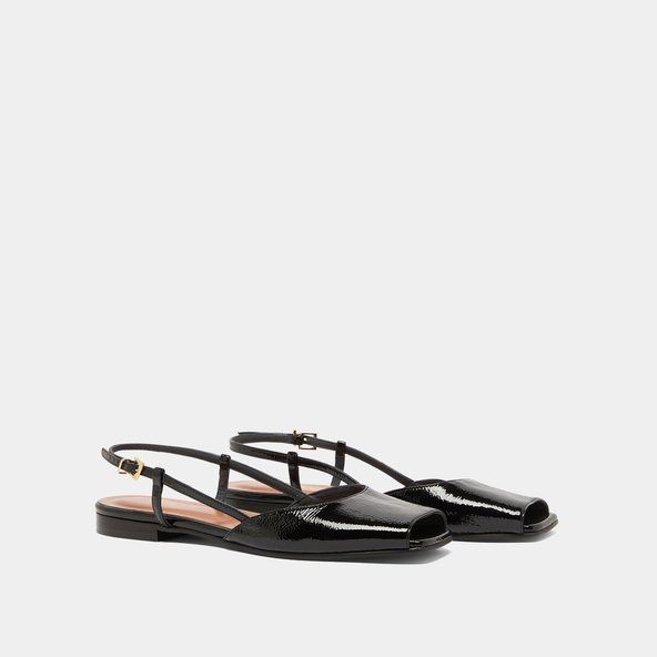 Jonak Open-toe Ballet Flats In Black Pleated Varnish DORDOGNE
