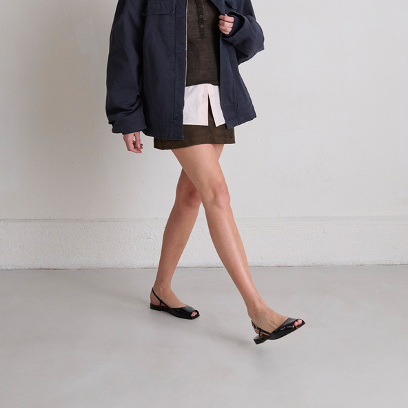 jonak Open-toe ballet flats in black pleated varnish DORDOGNE