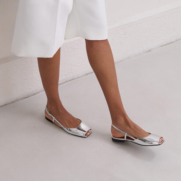 Jonak Open-toe Ballet Flats In Silver Mirror Leather DORDOGNE