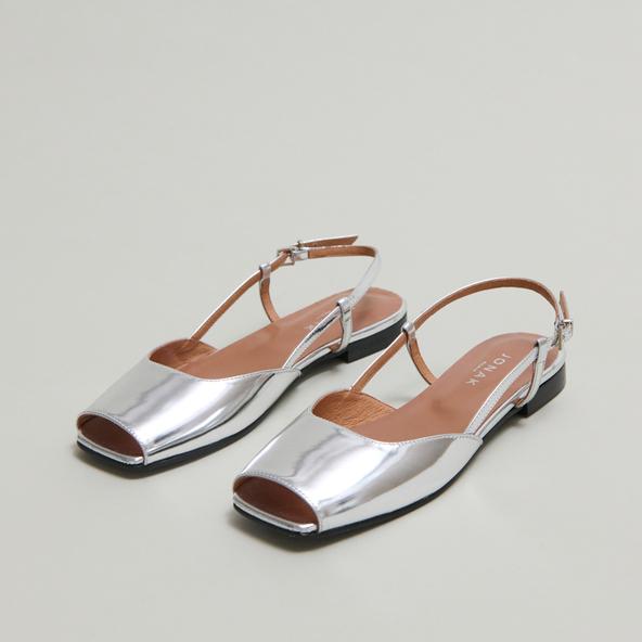 jonak Open-toe ballet flats in silver mirror leather DORDOGNE