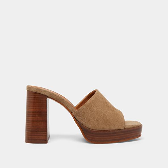 Jonak Open-toe Mules With High Heels In Taupe Suede BOREAL