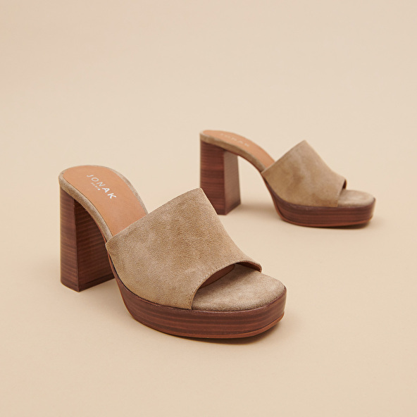 Jonak Open-toe Mules With High Heels In Taupe Suede BOREAL