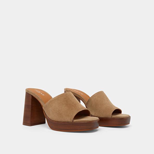 Jonak Open-toe Mules With High Heels In Taupe Suede BOREAL