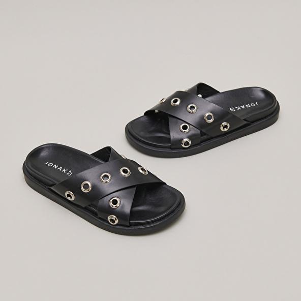 Jonak Open-toe Mules With Silver Details In Black Leather WYOMING