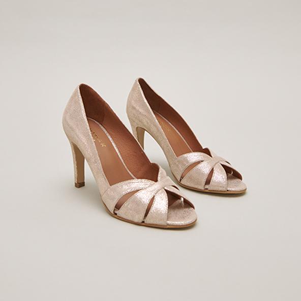 Jonak Open Toe Pumps In Platinum Lamine Velvet DALBO