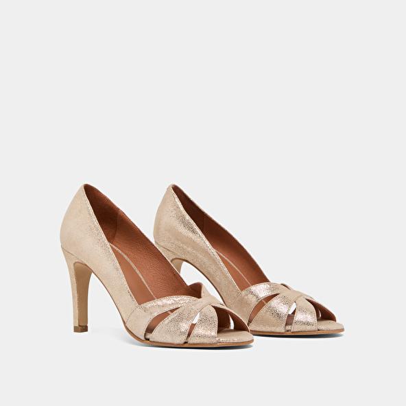 Jonak Open Toe Pumps In Platinum Lamine Velvet DALBO