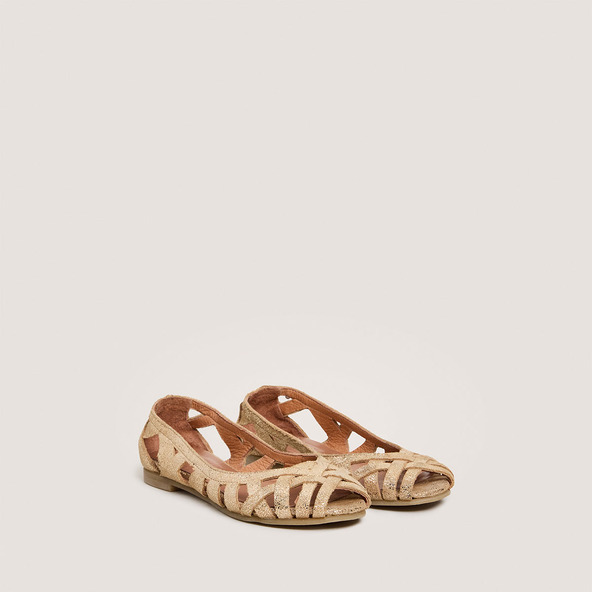 Jonak Openwork Ballerinas - Capsule Mini In Platinum Laminated Velvet DERAY