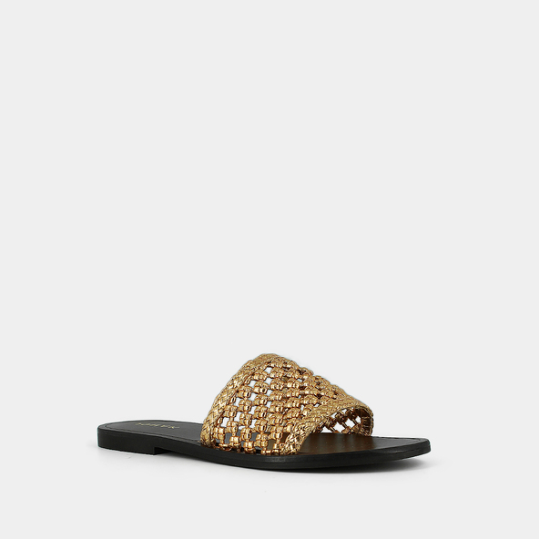Jonak Openwork Beach Sandals In Gold Metallic Leather WISSEL