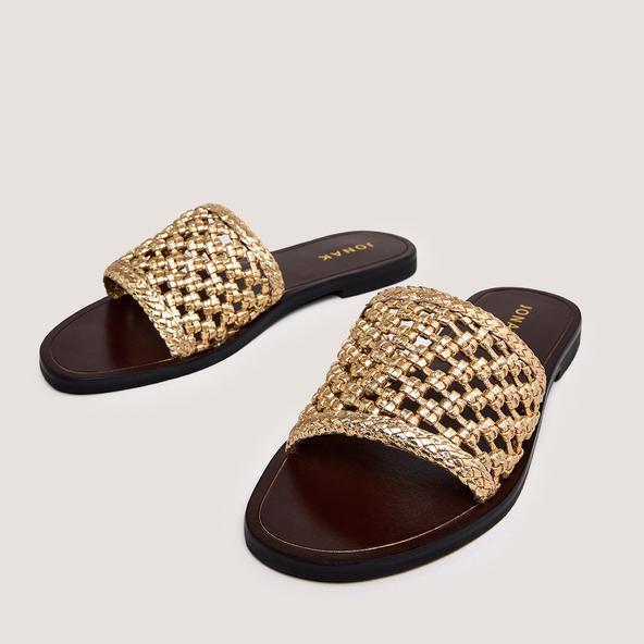 Jonak Openwork Beach Sandals In Gold Metallic Leather WISSEL