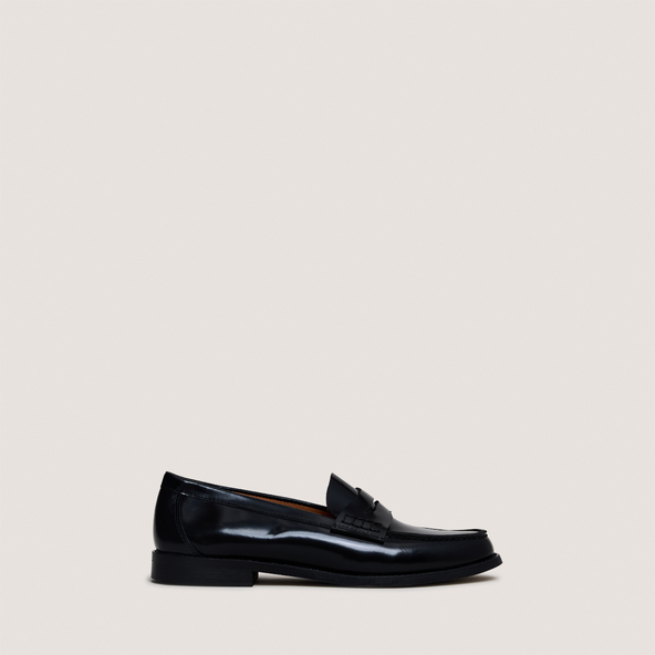 Jonak Penny Loafers With Raised Soles In Black Glazed Leather AUDELYA