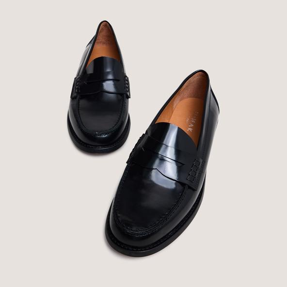 Jonak Penny Loafers With Raised Soles In Black Glazed Leather AUDELYA