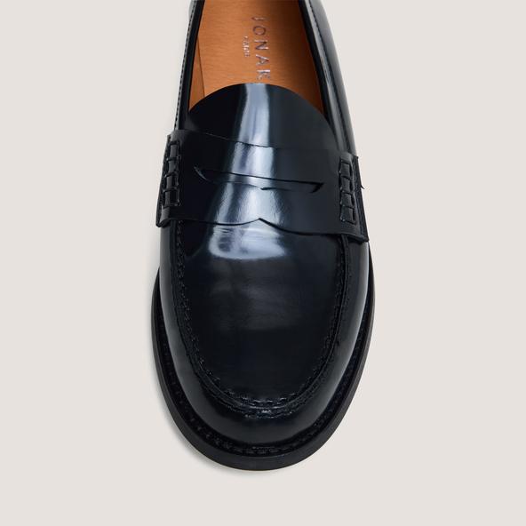 jonak Penny loafers with raised soles in black glazed leather AUDELYA